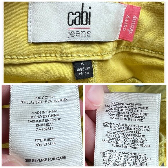 Cabi Curvy Skinny Jeans Yellow Stretch Denim Size 6 - Picture 3 of 8